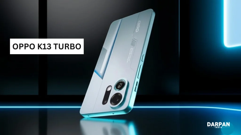 blue oppo k13 turbo smartphone rear view with dual camera setup