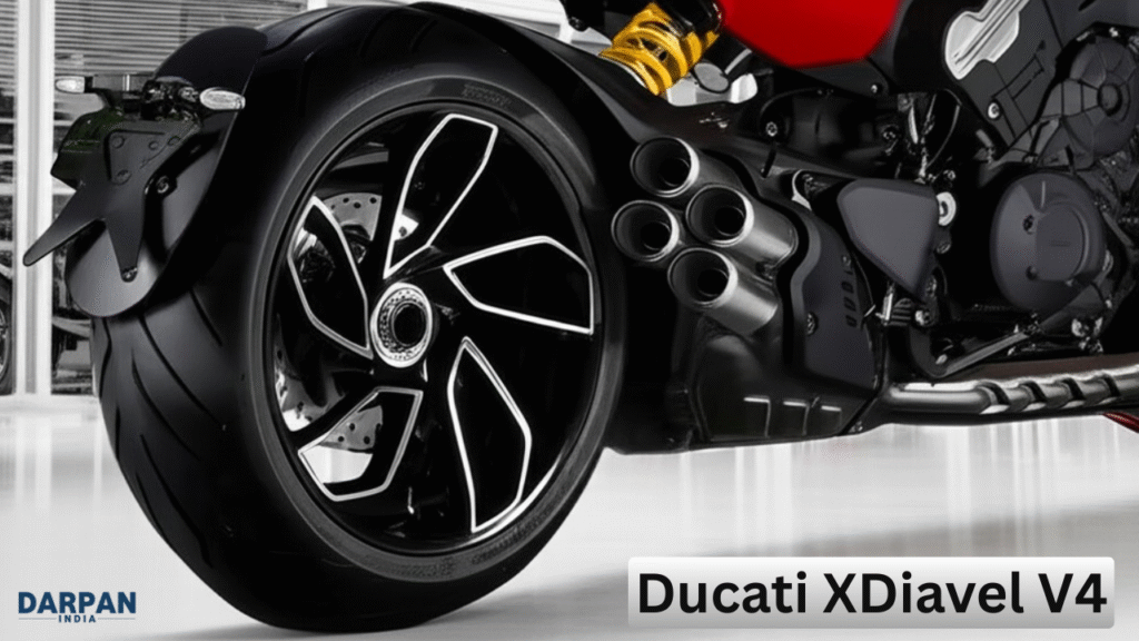close-up of the ducati xdiavel v4’s rear wheel