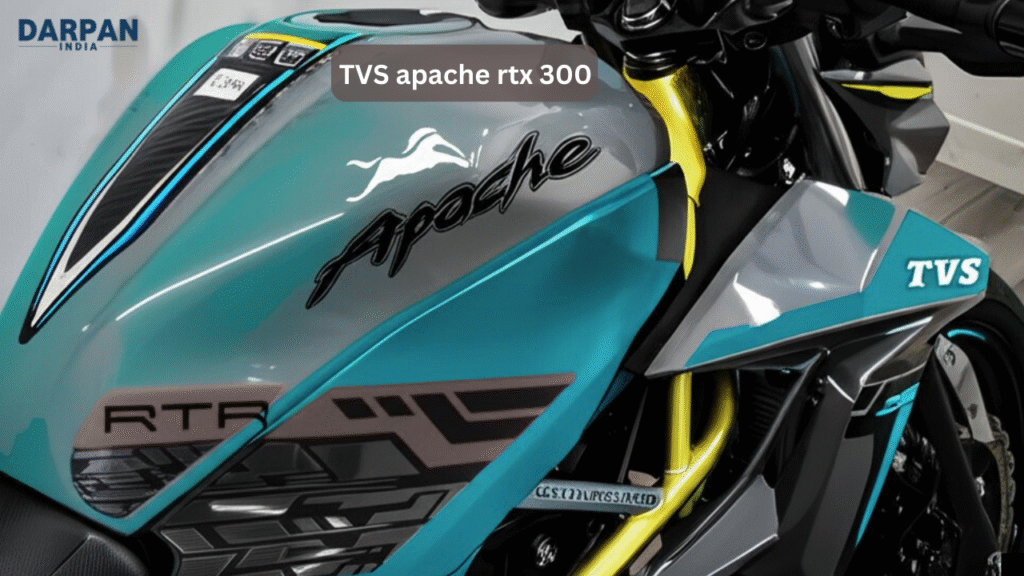 close-up of tvs apache rtx 300 rtr motorcycle fuel tank