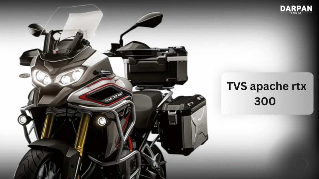 front view of tvs rtx 300 adventure motorcycle