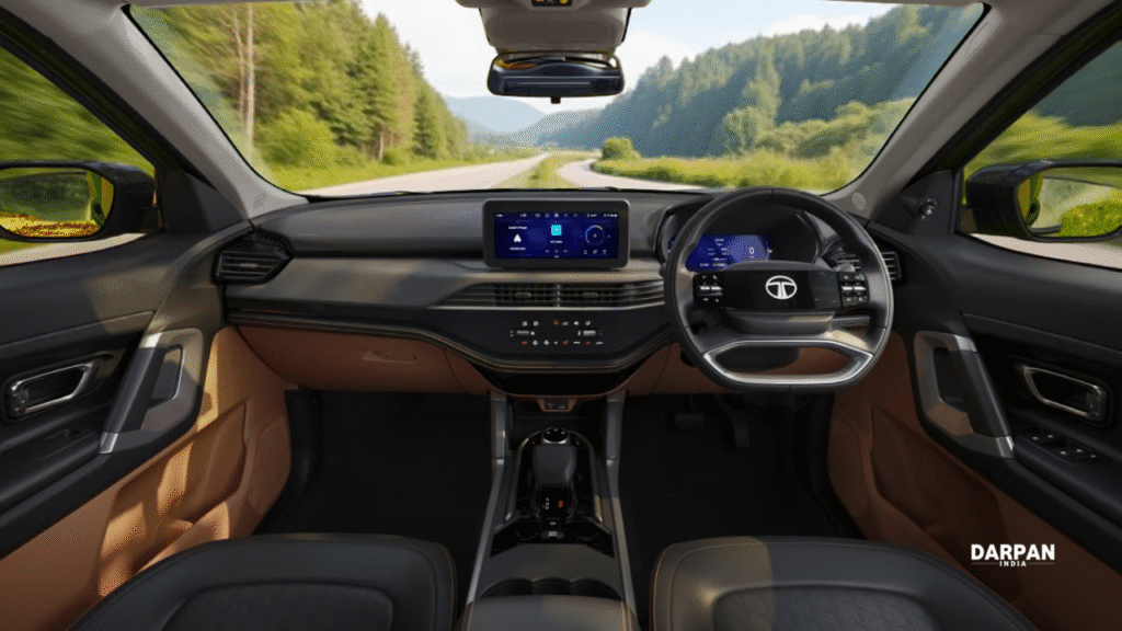interior cabin of tata harrier adventure x with dual-tone dashboard