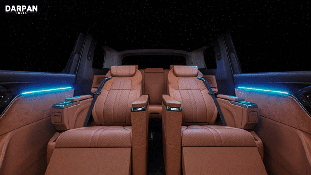 luxurious interior seating of the mg m9 ev with reclining feature and panoramic sunroof