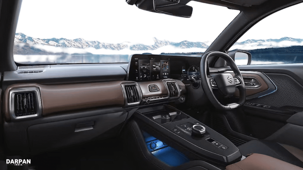 Interior view of Maruti Suzuki e-Vitara featuring a premium dashboard