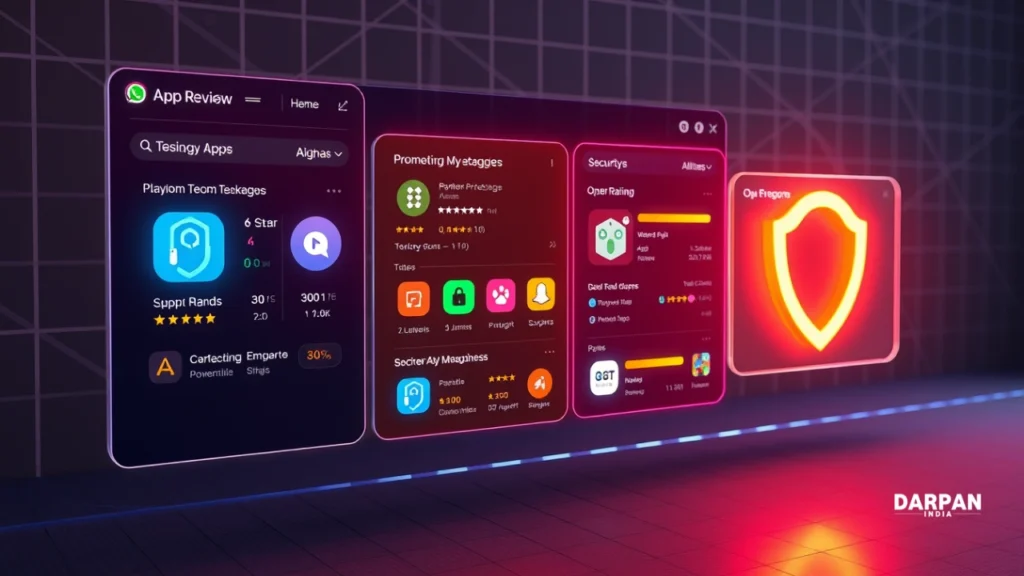 modern digital workspace showing a smartphone and tablet displaying various app icons