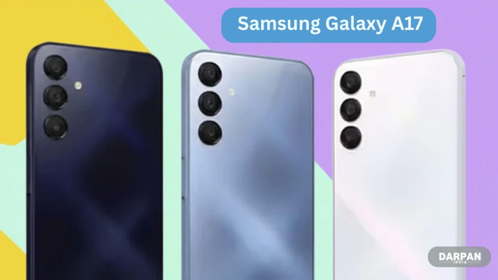 samsung galaxy a17 5g in black, blue, and gray colors