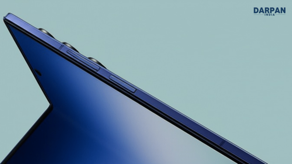 Side View of Samsung Galaxy Z Fold 7 in Blue Finish