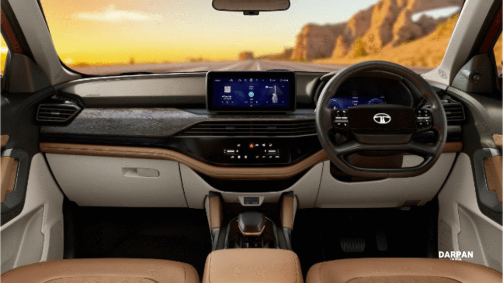 tata safari adventure x interior with black and brown dual-tone theme